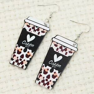 Coffee Cup Dangle Earrings - Black and White